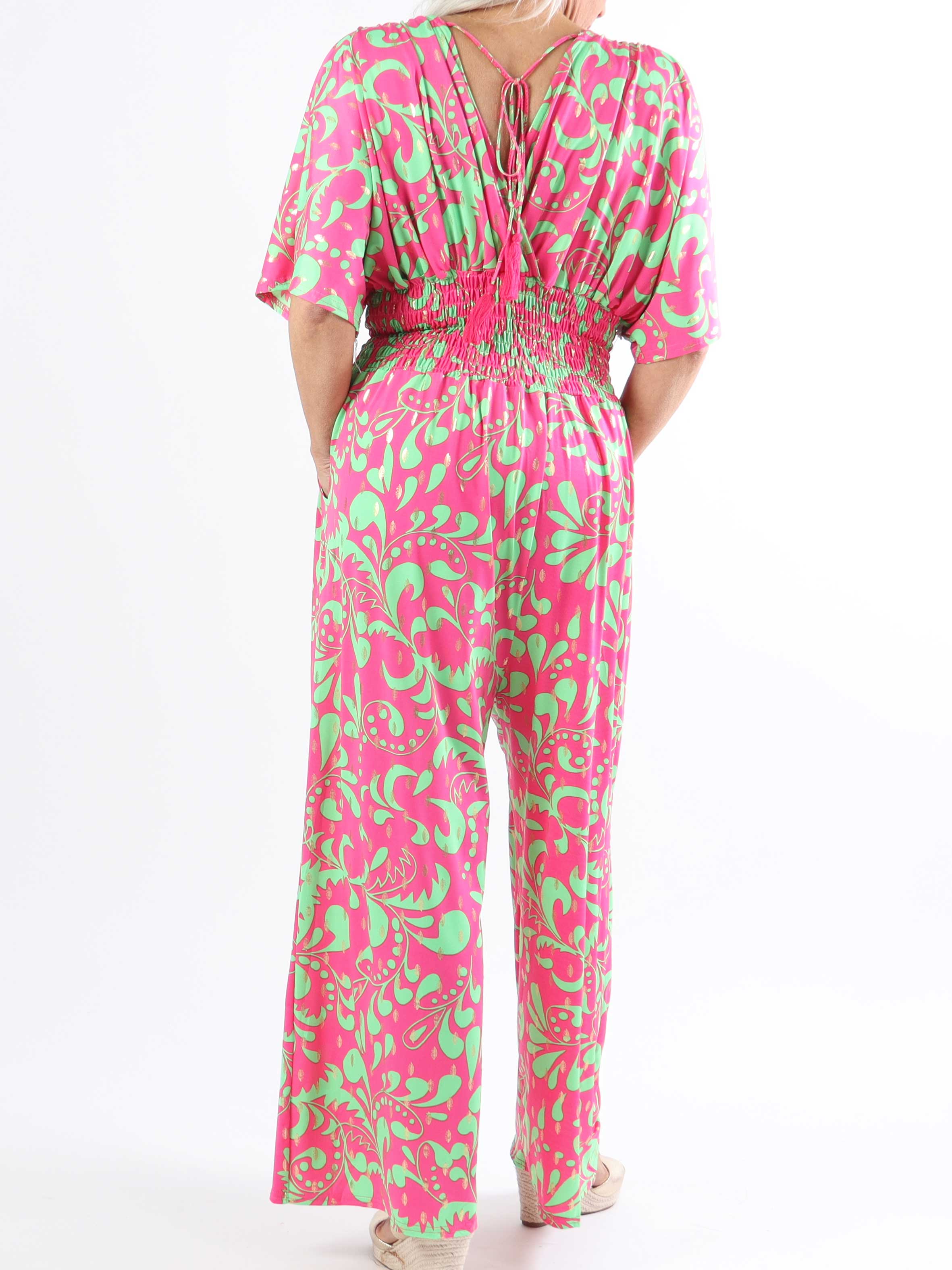 Pams Magic Jumpsuit O/B - Elastisk mønstret plus size buksedragt